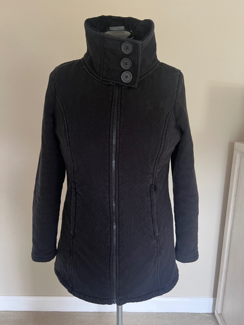The North Face Womens Black Fleece Arctic Quilted AUQM Full Zip Jacket Coat Sz L